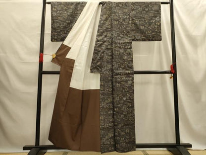 平和屋着物■本場染大島紬　風景文　正絹　逸品　AABE6581sx