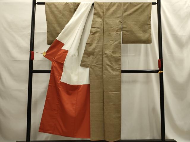 平和屋着物■上質な紬　横段文　正絹　逸品　AABE6582sx