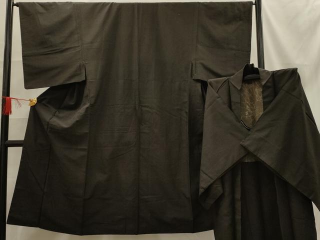 平和屋着物■男性　紬　アンサンブル　檳榔子染色　正絹　逸品　AABE6592sx