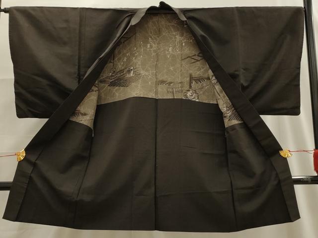 平和屋着物■男性　紬　アンサンブル　檳榔子染色　正絹　逸品　AABE6592sx