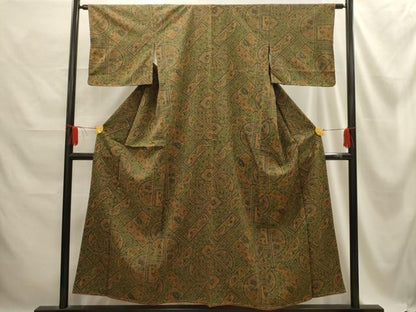 平和屋着物■上質な小紋　紬地　更紗花鳥文　正絹　逸品　AABE6600sx