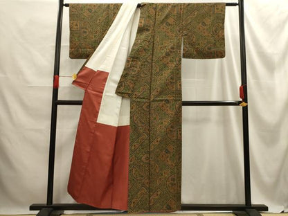 平和屋着物■上質な小紋　紬地　更紗花鳥文　正絹　逸品　AABE6600sx