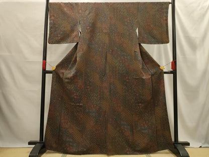 平和屋着物■上質な小紋 道長花文 鬼しぼ縮緬 正絹 逸品 AABE6603sx