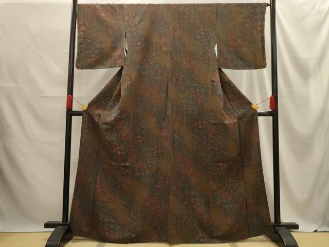 平和屋着物■上質な小紋 道長花文 鬼しぼ縮緬 正絹 逸品 AABE6603sx