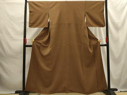 平和屋着物■上質な色無地 紋意匠 枯茶色 正絹 逸品 AABE6609sx