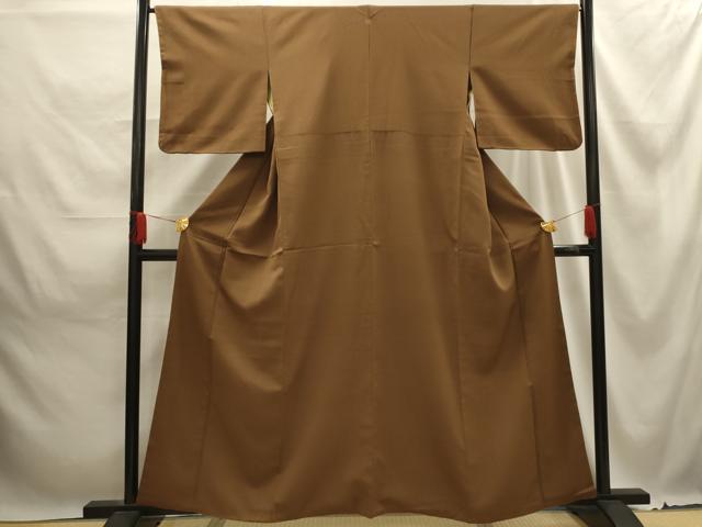 平和屋着物■上質な色無地 紋意匠 枯茶色 正絹 逸品 AABE6609sx