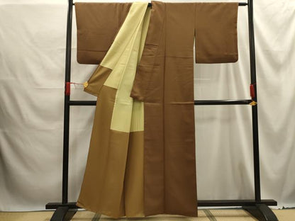 平和屋着物■上質な色無地 紋意匠 枯茶色 正絹 逸品 AABE6609sx