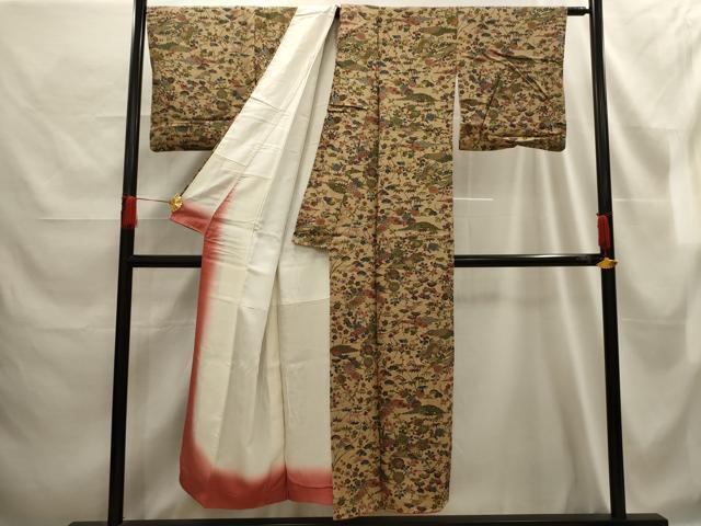 平和屋着物■上質な小紋　型染め　松竹梅　風景文　正絹　逸品　AABE6623sx