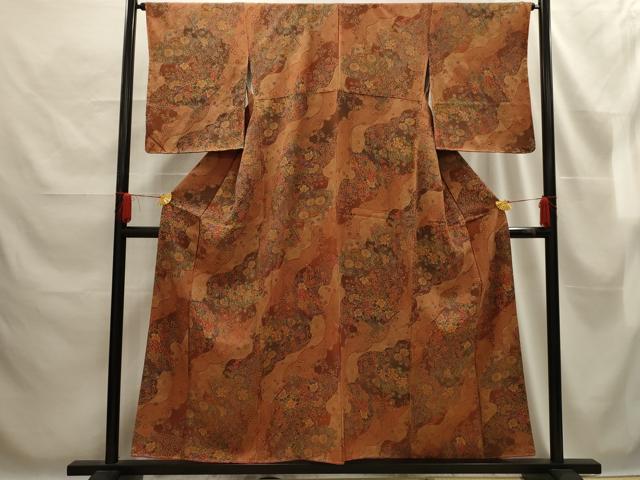 平和屋着物■上質な小紋　道長扇面花文　正絹　逸品　AABE6629sx