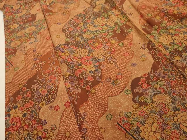 平和屋着物■上質な小紋　道長扇面花文　正絹　逸品　AABE6629sx
