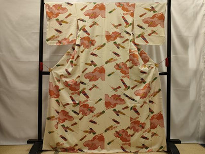 平和屋着物■上質な小紋　扇子文　金彩　正絹　逸品　AABE6630sx