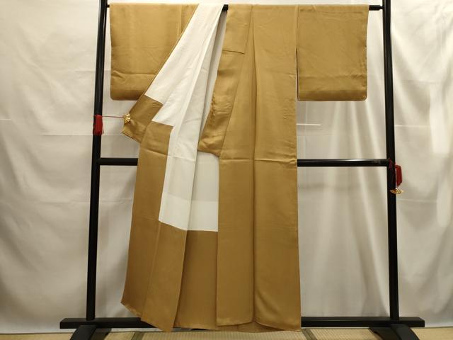 平和屋着物■上質な色無地　黄唐茶色　正絹　逸品　AABE6632sx
