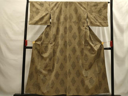 平和屋着物■上質な紬　麻の葉文様　正絹　逸品　AABE6637sx