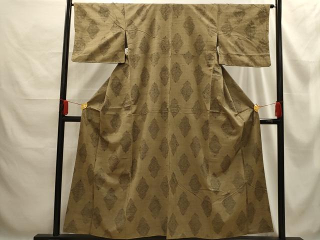 平和屋着物■上質な紬　麻の葉文様　正絹　逸品　AABE6637sx