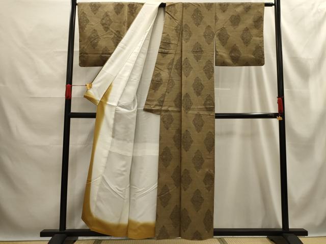 平和屋着物■上質な紬　麻の葉文様　正絹　逸品　AABE6637sx