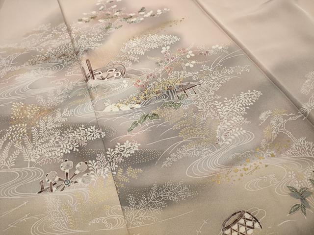 平和屋着物■訪問着　片輪車流水花文　暈し染め　金彩　正絹　逸品　AABE6644sx