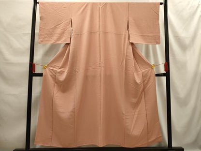 平和屋着物■上質な色無地　むじな菊地紋　珊瑚色　正絹　逸品　AABE6646sx