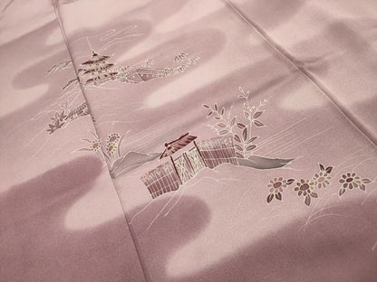 平和屋着物■訪問着　刺繍　風景文　暈し染め　正絹　逸品　AABE6647sx