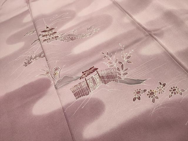 平和屋着物■訪問着　刺繍　風景文　暈し染め　正絹　逸品　AABE6647sx