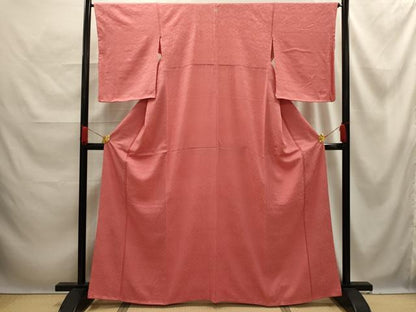平和屋着物■上質な色無地　毘沙門亀甲花地紋　甚三紅色　正絹　逸品　AABE6649sx