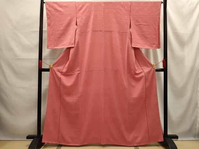平和屋着物■上質な色無地　毘沙門亀甲花地紋　甚三紅色　正絹　逸品　AABE6649sx