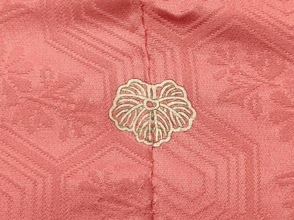平和屋着物■上質な色無地　毘沙門亀甲花地紋　甚三紅色　正絹　逸品　AABE6649sx