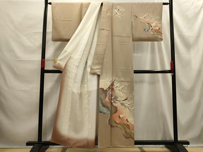 平和屋着物■訪問着　道長飛鶴几帳文　暈し染め　金銀彩　正絹　逸品　AABE6650sx