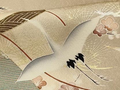 平和屋着物■訪問着　道長飛鶴几帳文　暈し染め　金銀彩　正絹　逸品　AABE6650sx