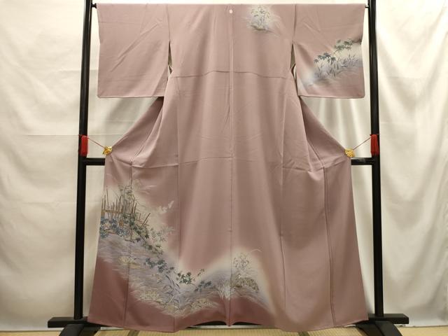 平和屋着物■訪問着　流水飛鳥枝葉文　暈し染め　金彩　正絹　逸品　AABE6653sx