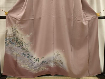 平和屋着物■訪問着　流水飛鳥枝葉文　暈し染め　金彩　正絹　逸品　AABE6653sx