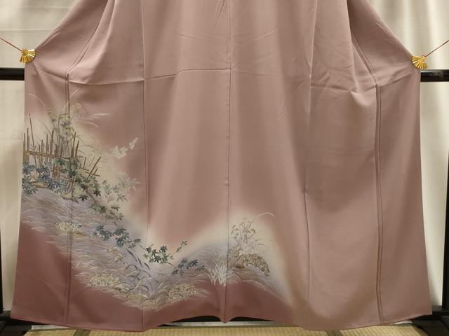 平和屋着物■訪問着　流水飛鳥枝葉文　暈し染め　金彩　正絹　逸品　AABE6653sx