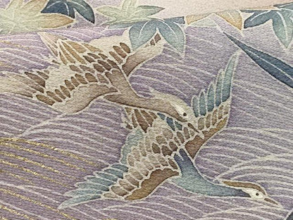 平和屋着物■訪問着　流水飛鳥枝葉文　暈し染め　金彩　正絹　逸品　AABE6653sx