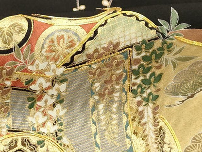 平和屋着物■豪華黒留袖　道長飛鶴御所車花文　金彩　正絹　逸品　AABE6657sx