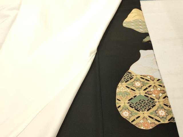 平和屋着物■豪華黒留袖　道長飛鶴御所車花文　金彩　正絹　逸品　AABE6657sx