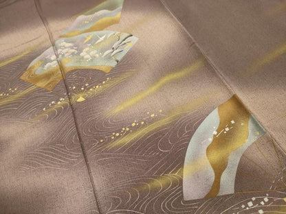 平和屋着物■訪問着　地紙飛鶴浜松文　暈し染め　金彩　正絹　逸品　AABE6671sx