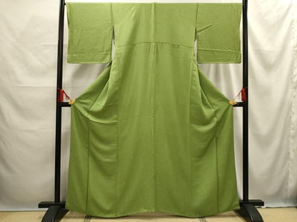 平和屋着物■上質な色無地　草花地紋　苗色　正絹　逸品　AABE6673sx