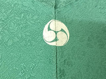 平和屋着物▽上質な色無地 単衣 草花地紋 青竹色 正絹 逸品 AABE6681jh