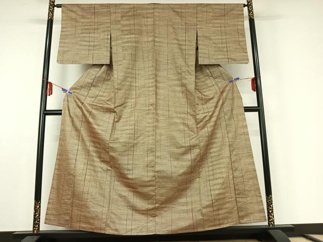平和屋着物▽上質な紬 単衣 縞 正絹 逸品 AABE6684jh