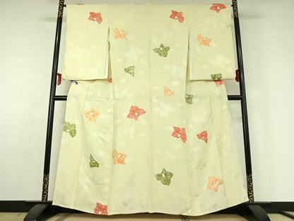 平和屋着物▽上質な小紋 単衣 絞り 草花文 暈し染め 正絹 逸品 AABE6685jh
