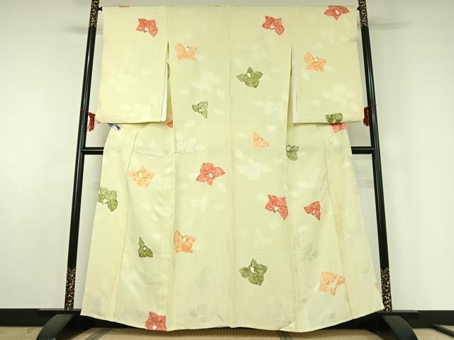 平和屋着物▽上質な小紋 単衣 絞り 草花文 暈し染め 正絹 逸品 AABE6685jh