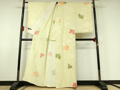 平和屋着物▽上質な小紋 単衣 絞り 草花文 暈し染め 正絹 逸品 AABE6685jh