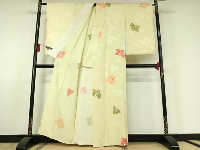 平和屋着物▽上質な小紋 単衣 絞り 草花文 暈し染め 正絹 逸品 AABE6685jh