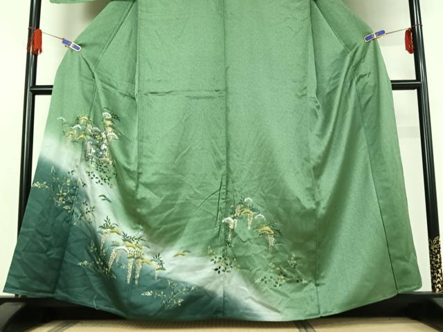 平和屋着物▽訪問着 単衣 几帳花文 暈し染め 金彩 正絹 逸品 AABE6688jh