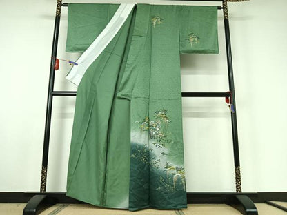 平和屋着物▽訪問着 単衣 几帳花文 暈し染め 金彩 正絹 逸品 AABE6688jh