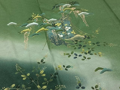 平和屋着物▽訪問着 単衣 几帳花文 暈し染め 金彩 正絹 逸品 AABE6688jh