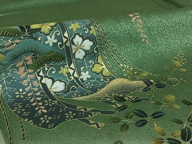 平和屋着物▽訪問着 単衣 几帳花文 暈し染め 金彩 正絹 逸品 AABE6688jh