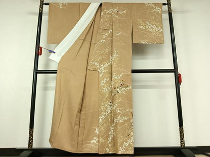 平和屋着物▽訪問着 単衣 刺繍 草花文 金彩 金糸 正絹 逸品 AABE6689jh