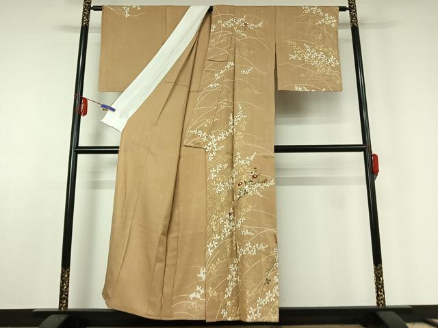 平和屋着物▽訪問着 単衣 刺繍 草花文 金彩 金糸 正絹 逸品 AABE6689jh