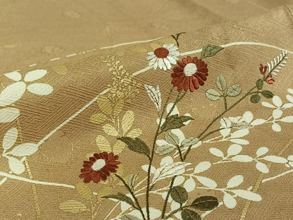 平和屋着物▽訪問着 単衣 刺繍 草花文 金彩 金糸 正絹 逸品 AABE6689jh