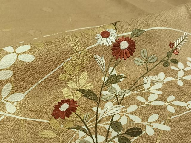 平和屋着物▽訪問着 単衣 刺繍 草花文 金彩 金糸 正絹 逸品 AABE6689jh